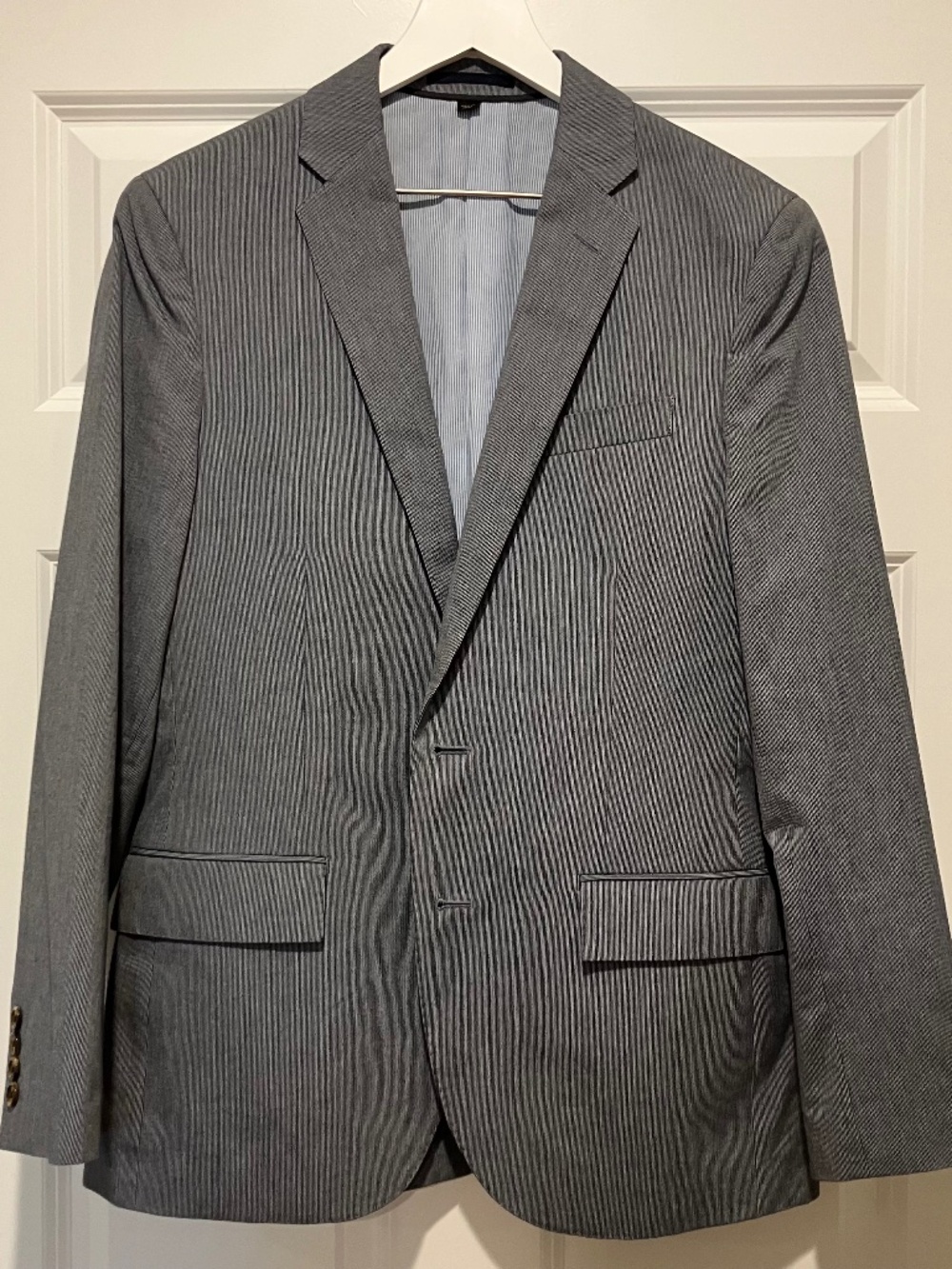 J Crew Ludlow Slim Suit Jacket Blazer Cotton White Navy Stripe